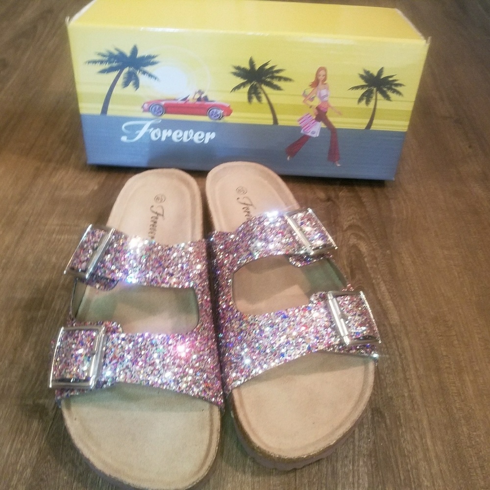 Women's size 8.5 pink glitter two strap sandals